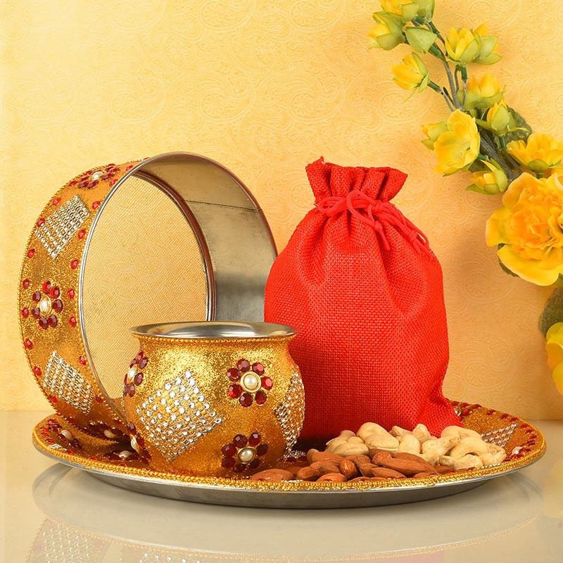 Karwa Chauth Pooja Thali Set with Dryfruit