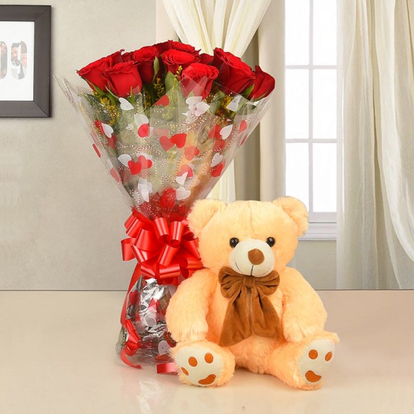 Red Flowers with Teddy