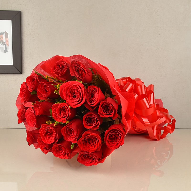 20 Red Roses wrapped in Red special paper