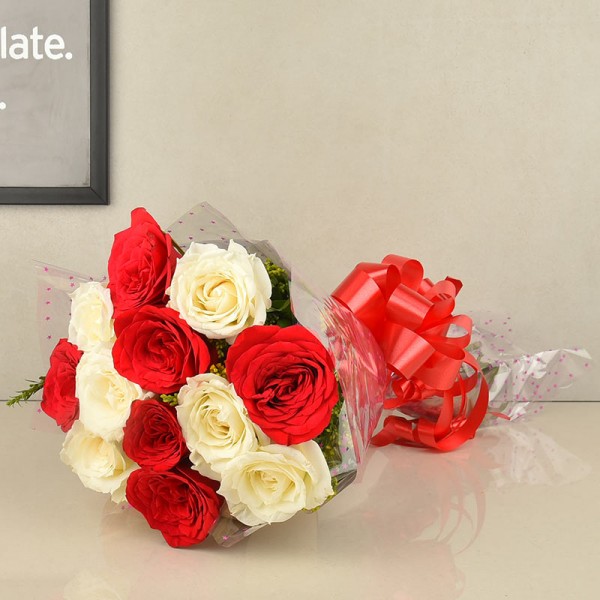 12 Roses (White and Red) wrapped in cellophane
