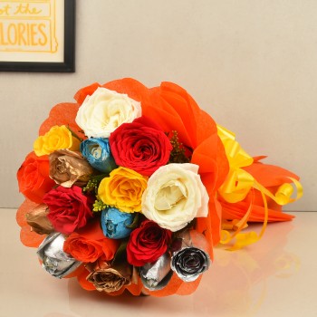 15 spray coloured Roses with Paper Packing