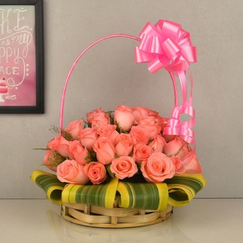 Basket Arrangememt of 30 Pink Roses