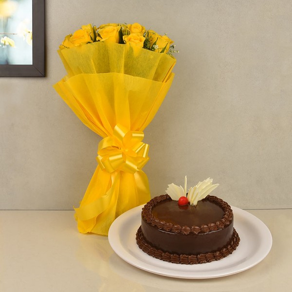 Yellow Flowers with Chocolate Cake