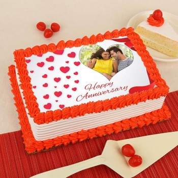 One Kg Square Shape Photo Pineapple Cake for Anniversary