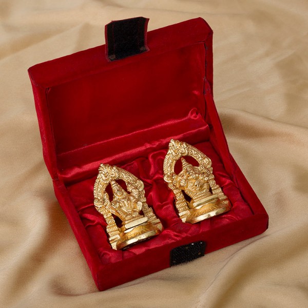 Golden Laxmi Ganesha Set in a Red Velvet Gift Box