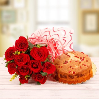 10 Red Roses and Half Kg Tutti Frutti Plum Cake