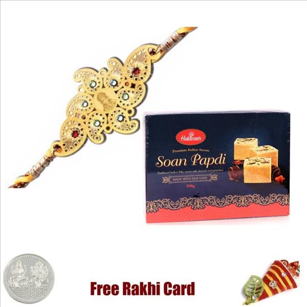 Diviniti 24 Ct. Gold Rakhi With Haldiram Soan Papadi 250 Grams
