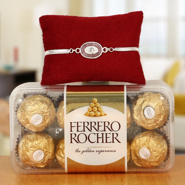 Silver Rakhi with Ferrero Rocher
