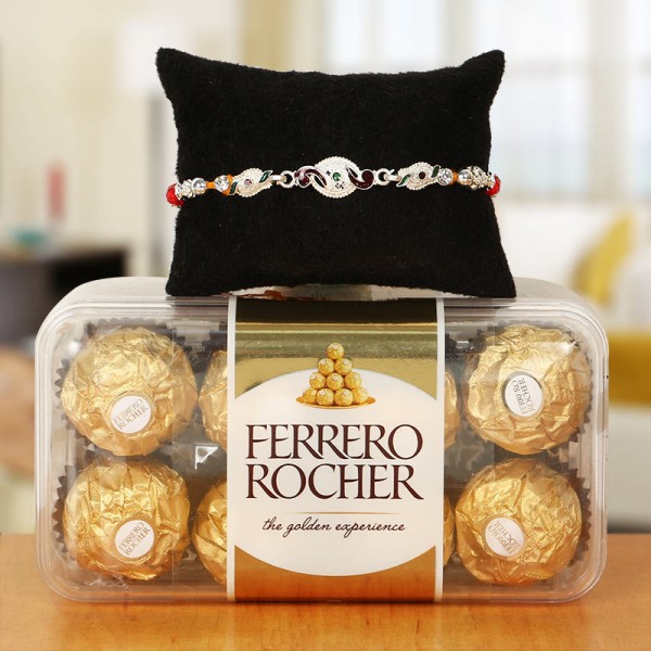 Premium Silver Rakhi and Ferrero Rocher
