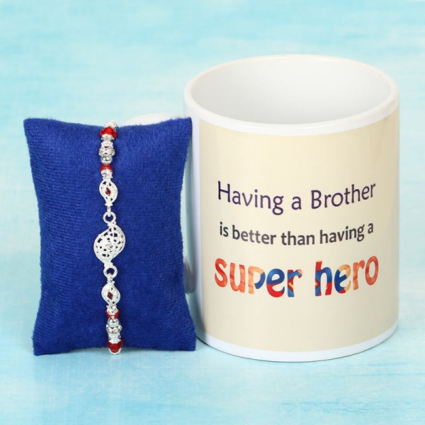 Colourful Silver Rakhi with Super Hero Mug