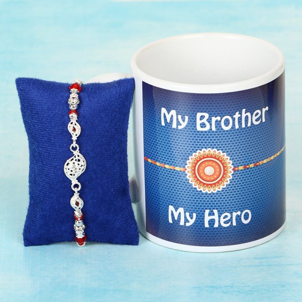 Silver Rakhi and Mug for Brother