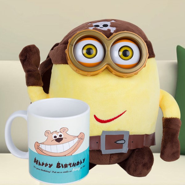 Pirate Minion Soft Toy with Happy Birthday Mug