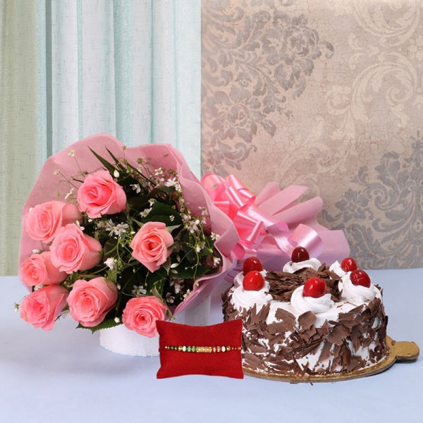 Cake and Roses with Rakhi