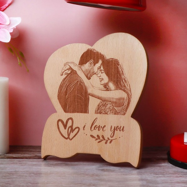 One Personalised Heart Shape Wooden Engraved Frame