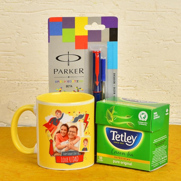 Fathers Day Personalised Coffee Mug with Parker Pen and Green Tea Pack