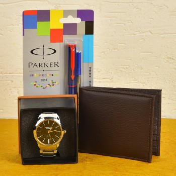 Set of Designer Watch, Parker Pen and Wallet