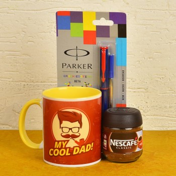 Cool Dad Coffee Mug with Nescafe Coffee and Parker Pen