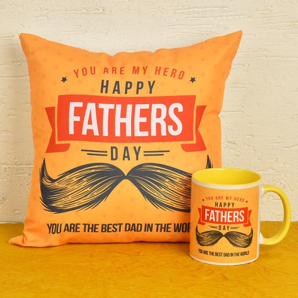 Happy Fathers Day Printed Cushion and Mug