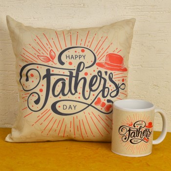 Happy Fathers Day Printed Cushion and Coffee Mug
