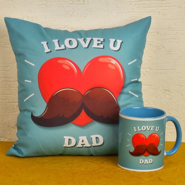 I Love U Dad Printed Cushion and Coffee Mug