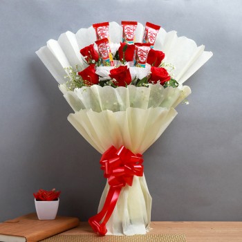 One Bouquet of 6 Red Roses and 5 Kitkat (13.2 gm) Chocolates 