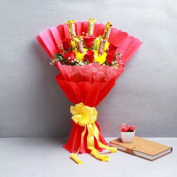 One Bouquet of 6 Red Roses and 5 Five Star (19.5 gm) Chocolates
