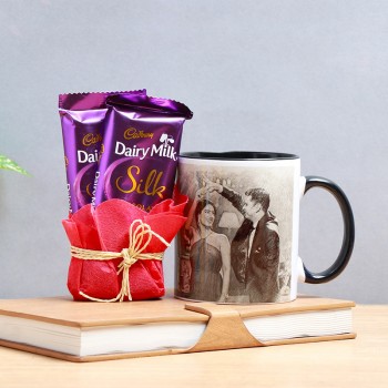 One Sketch Art Personalised Black Handle Mug with 2 Dairy Milk Silk Chocolate