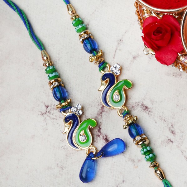 Designer Peacock Lumba Rakhi Set 