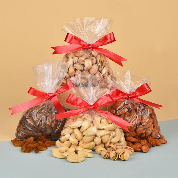 Pack of Almonds (100 gms), Cashew Nuts (100 gms), Raisins (100 gms) and Pistachios (100 gms)