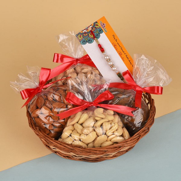 Pearl Rakhi N Dry Fruits Basket MyFlowerTree