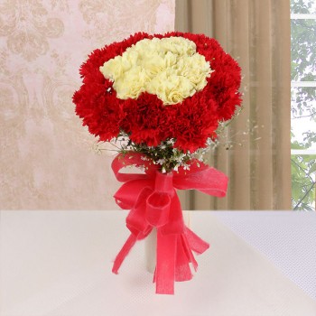 16 Carnations (Yellow and Red) with Red Ribbon