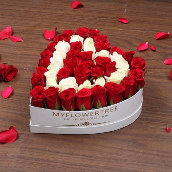 50 Assorted Roses in MFT Special Heart White Box