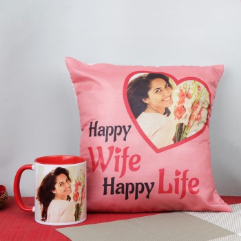 One Personalised Cushion with Personalised Coffee Mug for Wife