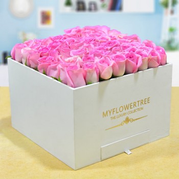 30 Pink Roses in a White Signature Velvet Box with 12 Handmade Chocolates