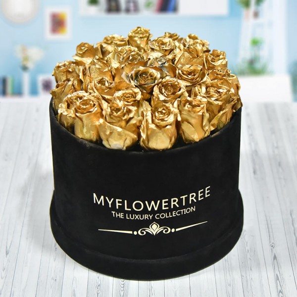 Gold Roses in Luxury Box