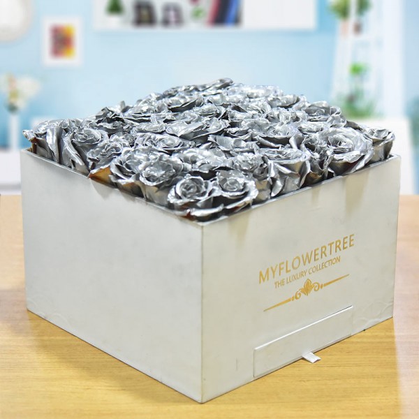 40 Silver Roses in Luxury Box