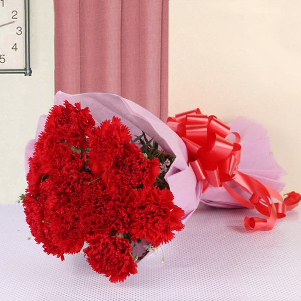 10 Red Carnations with Pink Paper