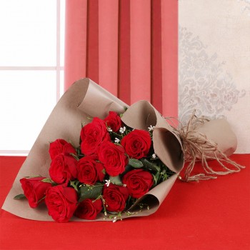 12 Red Roses with Brown Paper