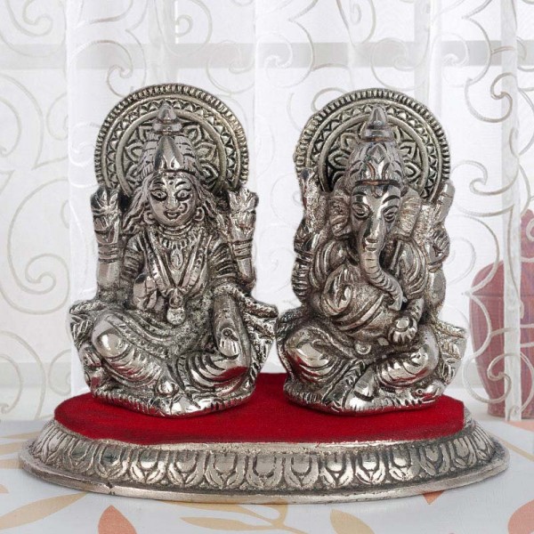 Silver Plated Metal Laxmi Ganesha Set