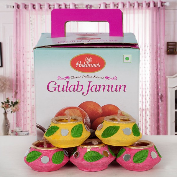 Gulab Jamun Tin Pack with Diwali Diyas