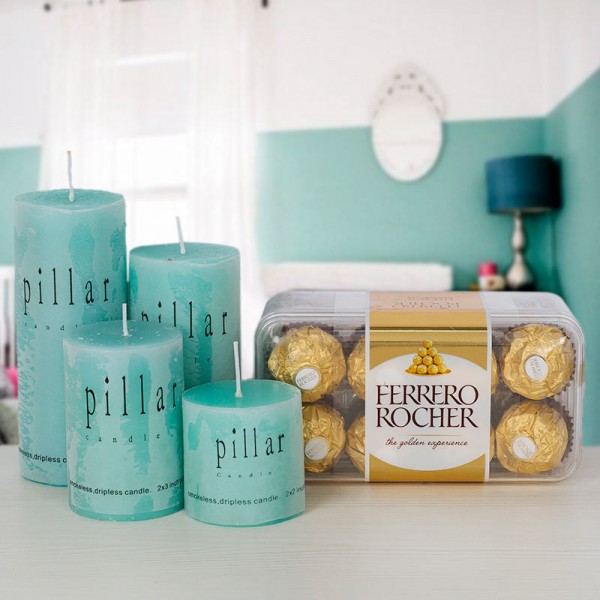 Scented Pillar Candles with 16 Pcs Ferrero Rocher Chocolate