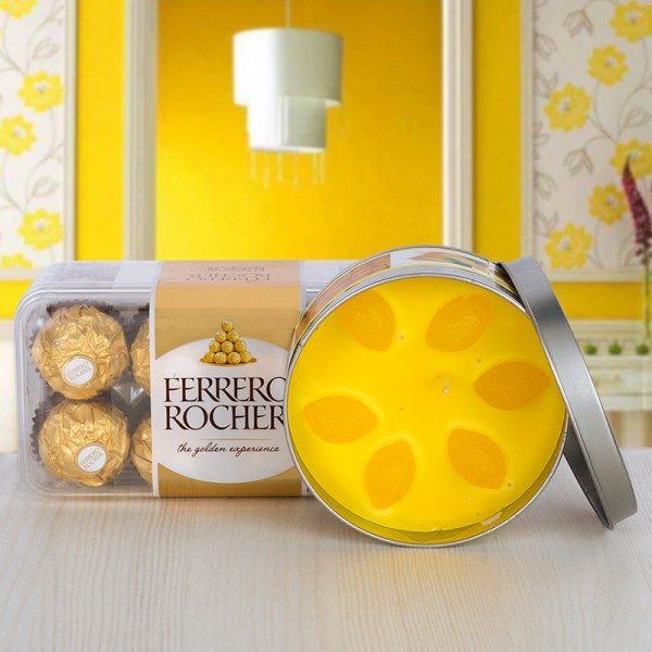 16 pcs Ferrero Rocher Chocolate with Tin Lemon Scented Candle