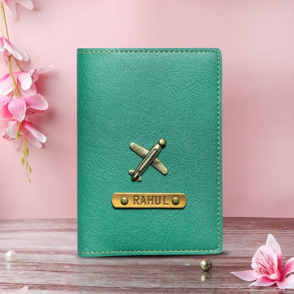 One Personalised Green Passport Cover