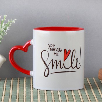 One Printed Quote Red Heart Handle Ceramic Mug