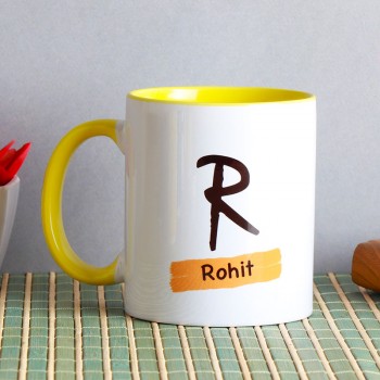 One Personalised Name Yellow Handle Ceramic Mug