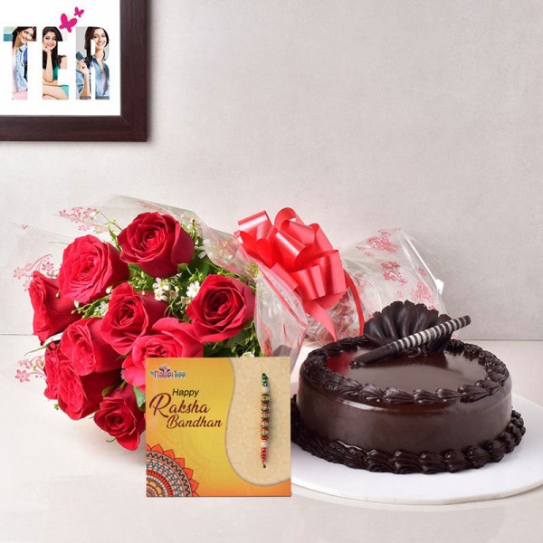 Cake and Flower Rakhi Combo