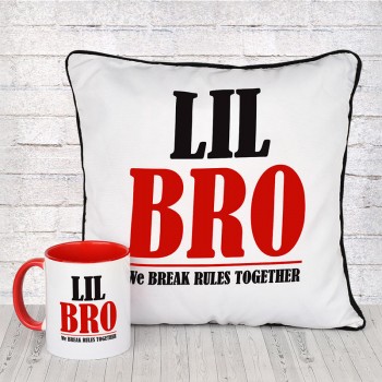 Little Bro Printed Cushion and Mug for Brother