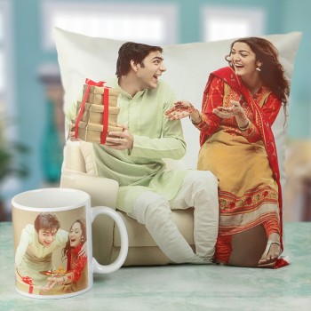 Personalised Combo of Mug and Cushion for Brother and Sister