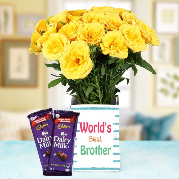 15 Yellow Roses in a 1 Glass Vase with 2 DairyMilk (13gms)