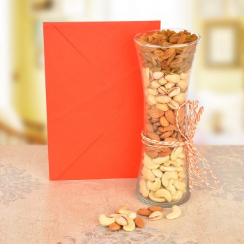 Greeting Card with Vase of Almond,Cashew,Dryfruit and Pista
